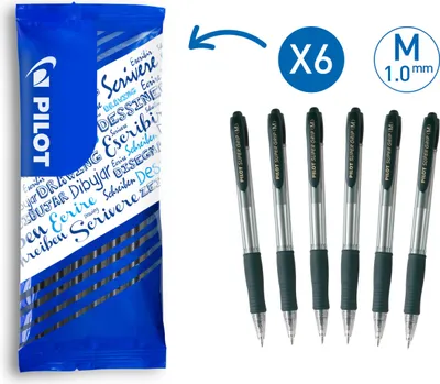 Produktbild von Pilot Super Grip Einziehbarer Kugelschreiber - Mittel - Schwarz - 6 Stück