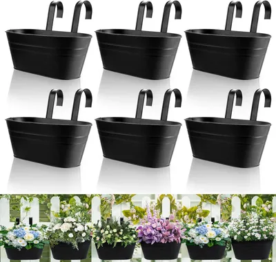 Zdjęcie produktu dla Wisząca doniczka 6 sztuk, 27.5 cm, czarna, metal, na balkon