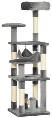 Image de Arbre à chat - Griffoir pour chat - Aire de jeux pour chat - Sisal - Peluche - Hamac - 40 x 40 x 132 cm - Gris