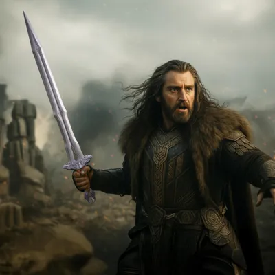 Image de Thorin Bouclier de Chêne Épée Regal Sword inspirée de The Hobbit, lame en acier inoxydable 93 cm, épée décorative de collection avec support mural JT6055