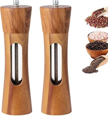 Produktbild von 2Stk Salz und Pfeffermühle Holz,Manuelle Pfeffermühle Keramikmahlwerk Gewürzmühle Salzmühle