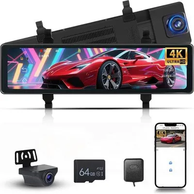 Image de Caméra embarquée entièrement automatique avec vision nocturne – double caméra – fonction zoom – mode stationnement – enregistrement Full HD – capteur de mouvement – enregistrement en boucle – avec carte SD