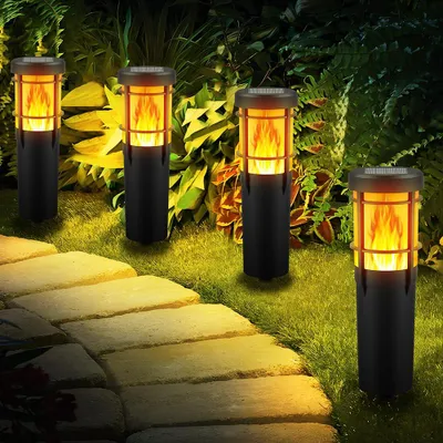Solar-Fackeln 4er-Set, RGBW-Flammeneffekt, IP65, für Garten & Terrasse