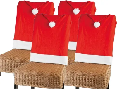 Produktbild von Stuhlhusse Nikolausmütze 4er-Set Weihnachtsmütze Stuhlüberwurf Stuhlbezug Deko