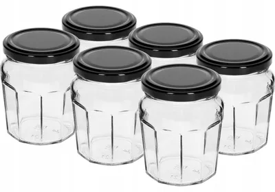 Produktbild von Browin 6 x 230ml Glasbehälter mit schwarzen Deckeln für Konserven