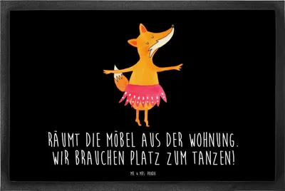 Produktbild von Mr. & Mrs. Panda fußmatte Fuchs Ballerina 40 x 60 cm - Schwarz - Geschenk, Geburtstag, Feier, Schmutzfänger, Türmatte, Schmutzmatte, Party, Ballett, Schmutzfangmatte