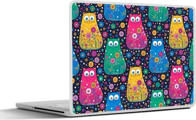 Produktbild von MuchoWow® Laptop Aufkleber Sticker Cover Katze - Regenbogen - Blumen 25x18 cm - Laptop-Deko