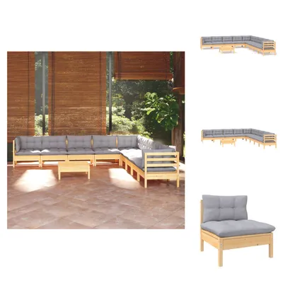 Produktbild von vidaXL 10-tlg. Garten-Lounge-Set mit Grauen Kissen Kiefer Massivholz -  Gartenmöbel-Sets