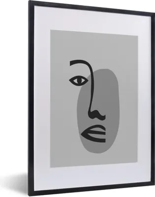 Produktbild von MuchoWow® Gerahmtes Poster Porträt - Gesicht - Schwarz - Weiß 30x40 cm - Poster mit Schwarzem Bilderrahmen Wandposter Rahmen Foto Bilder - Wandposter Schlafzimmer