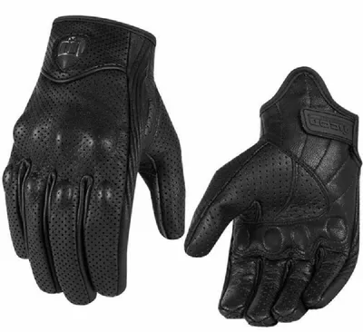 Image de Gants de moto en cuir de chèvre - Antidérapants - Respirants - Résistants aux chocs - Réglables - Compatibles avec les écrans tactiles - Gants de vélo