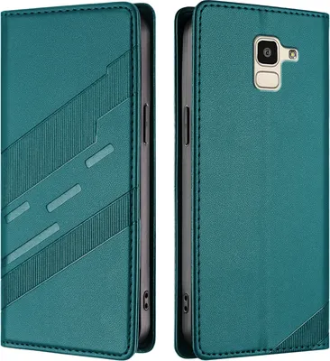 Produktbild von Hülle für Samsung Galaxy J6 2018, Kunstleder Brieftaschen Handyhülle mit Kartenfach und Standfunktion Grün
