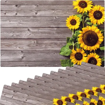 Produktbild von Abwaschbare Tischsets 12er Set Sonnenblumen Holz-Optik