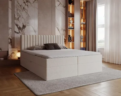 Produktbild von Boxspringbett Bouclé 180x200 cm Daliro mit Bettkasten - Bonell-Matratze, Topper - Doppelbett, Bouclé Creme