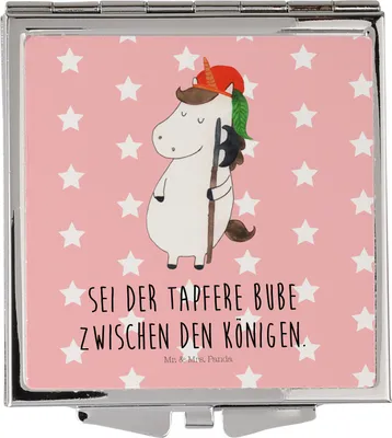 Produktbild von Mr. & Mrs. Panda Taschenspiegel Einhorn Junge - Rot Pastell - Geschenk, Bube, Einhörner, Reisespiegel, Frauen Spiegel, Unicorn, Mini, Kosmetikspiegel, Kleiner