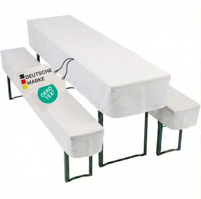 Produktbild von NYVI Biertischhussen Set NYVIGala Weiß - 3-teiliges Hussen-Set für Bierzeltgarnitur - Tischhusse für 50x220 cm Biertische & 2 Bierbankhussen für 220x25 cm Sitzbänke - Waschbar, 100