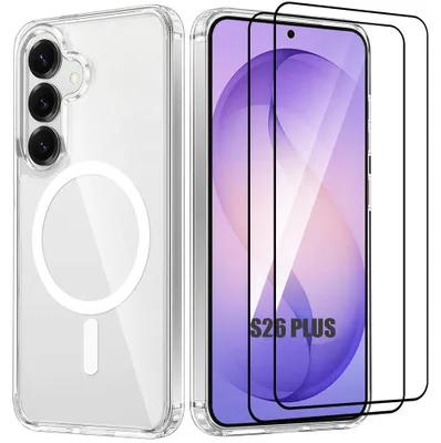 Image de Coque + 2 Verres Trempés pour Samsung Galaxy S26 Plus, Protection avec Cercle Magnétique Antichoc