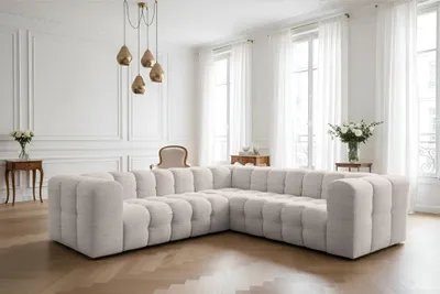 Produktbild von Ecksofa Designersofa SOLVIE XS in Stoff Moly Creme Seite Universal