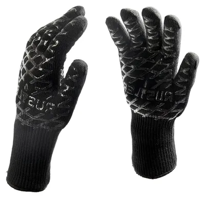 Produktbild von Grillhandschuhe in Schwarz, hitzebeständig bis 350°C, EN 407 , Schutzhandschuhe für Grill, Backofen, Kamin und Lagerfeuer