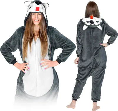 Obrázok produktu pre Teplé pánske pyžamo kigurumi husky onesie overal kostým pre dospelých m Husky onesie kostým - S