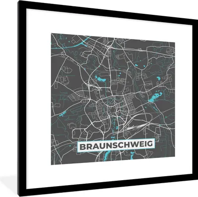 Produktbild von MuchoWow® Gerahmtes Poster Deutschland - Blau - Braunschweig - Stadtplan - Karte 40x40 cm - Poster mit Schwarzem Bilderrahmen Wandposter Rahmen Foto Bilder - Poster - Plakat im Rahmen