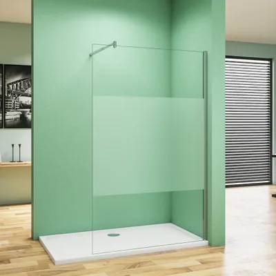 Produktbild von Walk in Duschkabine 120x200cm mit Befestigungsstange die Klemme 70-120cm Milchglasstreifen Duschabtrennung 8mm Nano ESG-Glas
