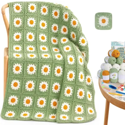 Immagine prodotto di Kit per l'uncinetto per principianti e adulti, set di grandi quadrati all'uncinetto per coperte, versione migliorata (Green)