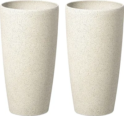 Produktbild von BELIANI Blumenkübel Beige Steingemisch und Glasfaser 23 x 23 x 42 cm mit Schlanker Form Rund Hoch Modernes Design Garten Outdoor Außenbereich Indoor