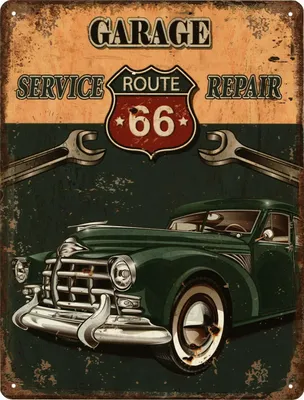 Produktbild von Moritz Retro Deko Blechschild Garage Route 66 Werkstatt Geschenk-Idee aus Metall Vintage-Design zur Dekoration