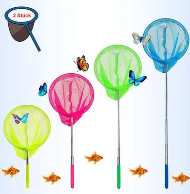 Produktbild von GKA 2 Stück Kinder Kescher Teleskopstiel Pool Fangnetz Teichkescher Strand Schmetterling Angeln Aquarium Poolreiniger