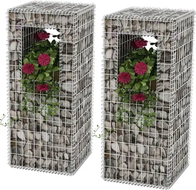 Obrázek produktu pro Maison Exclusive – Gabionový koš na sloupky/květináč, 2 ks, ocel, 50×50×120 cm