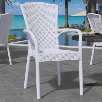 Produktbild von 4er-Set CINJA | Kunststoffstuhl Rattan | Weiß | Kunststoff | Stapelbar | Gastro Rattanstuhl, Outdoor Rattanstuhl, Terrassen Rattanstuhl