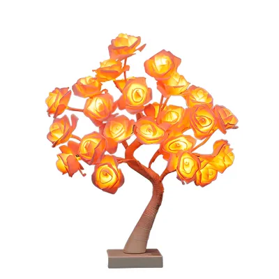 Imagen del producto de Lámpara de mesa con forma de rosa, con 24 LEDs, alimentada por USB o por batería, ideal para dormitorios y decoración, color rosa, 45 cm