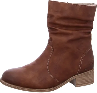 Produktbild von Rieker Damen Stiefelette Blockabsatz Warmfutter Reißverschluss Raffung 76581, Größe:40 EU, Farbe:Braun