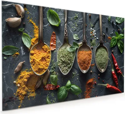 Produktbild von Küchenrückwand Spritzschutz Glas mit Motiv Kräuter und Gewürze 40 x 40 cm