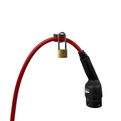 Produktbild von Edelstahl-Diebstahlschutz für Wallbox & Elektroauto – Ladekabel - Sicherung mit Schloss