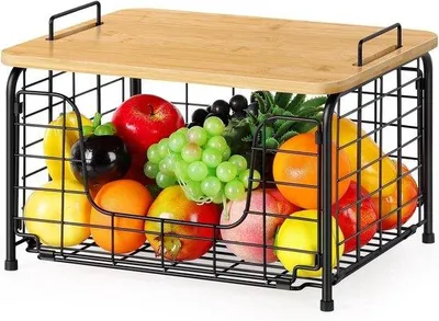 Obrázek produktu pro Kovová kuchyňská stanice na ovoce a zeleninu – multifunkční dávkovač ovoce – černá – 39 x 30 x 27 cm
