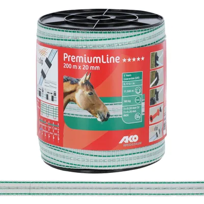 Immagine prodotto di AKO Weidezaunband PremiumLine weiß/grün, 200 m Länge, 20 mm breit, Tierzaun