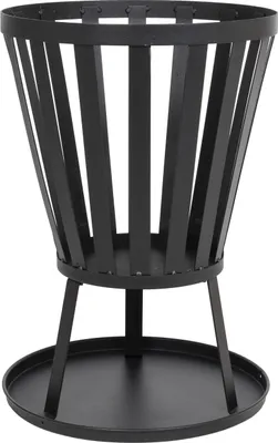 A black metal fire pit on a white background.