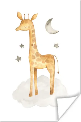 Produktbild von MuchoWow® Poster Giraffe - Mond - Sterne 120x180 cm - Kunstposter