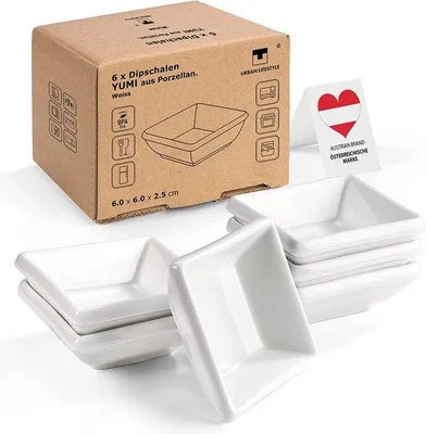 Obrázok produktu pre Porcelánové misky na dip 6 x 6 x 2,5 cm na sushi a jednohubky