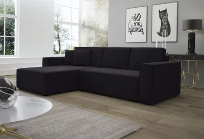 Produktbild von Ecksofa Schlafsofa Sofa CONOR Stoff Kronos Schwarz Ottomane Links