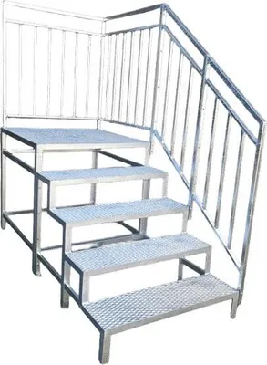 Produktbild von 4 Stufen mit Podest Stahltreppe mit Geländer Breite 100 cm Höhe 90-105 cm verzinkt