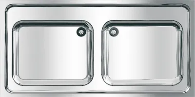Image de Évier professionnel KWC, modèle MAXIMA, en acier inoxydable, 2 bacs, dimensions 1200 x 432 x 600 mm
