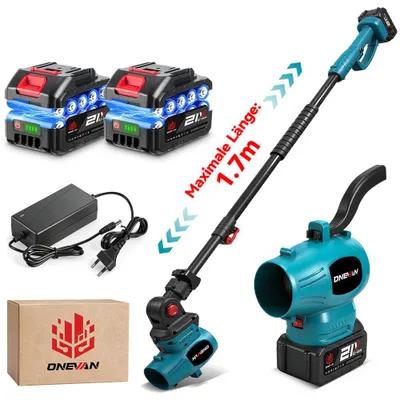 Produktbild von ONEVAN Bürstenloser 3-In-1-Akku-Laubbläser Mit 1,7 M Teleskopstange, 2 Akkus,180° Verstellbarer Düse, Inklusive Rasenmäher,Für Dach, Terrasse, Schnee