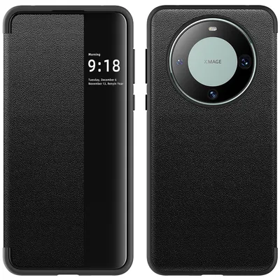 Obrázek produktu pro Pouzdro pro Huawei Mate 60 tenkéPolyuretankožené klopové pouzdro s okénkem pro zobrazení černé