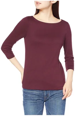 Produktbild von Amazon Essentials Damen Bateau-Ausschnitt T-Shirt mit 3/4-Ärmeln, Schmale Passform, Burgundy, L