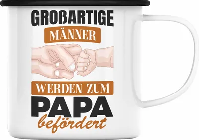 Produktbild von Trendation - Großartige Männer werden Zum Papa Befördert Emaille Tasse Geschenk Du Wirst Vater Geschenkidee (Schwarz)