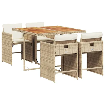 Produktbild von 5-tlg. Garten-Essgruppe mit Kissen Beige Poly Rattan
