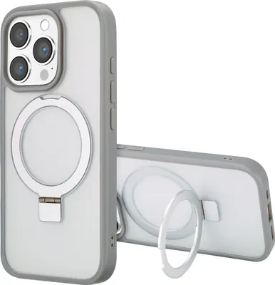 Image de Accezz Ring Stand Backcover avec MagSafe pour l'Apple iPhone 16 Pro - Gris