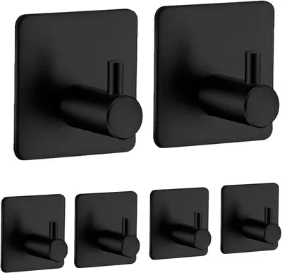 Produktbild von Handtuchhalter – Set mit 6 Stück – Bohrlos – Wasserfest – Schwarz